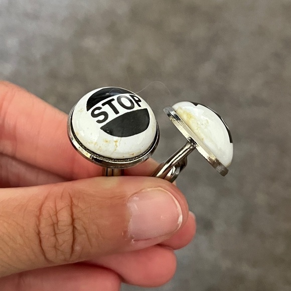 Vintage Duchamp London Cufflinks Go Arrow Stop Sign Black White Round Retro Rare - Picture 6 of 8